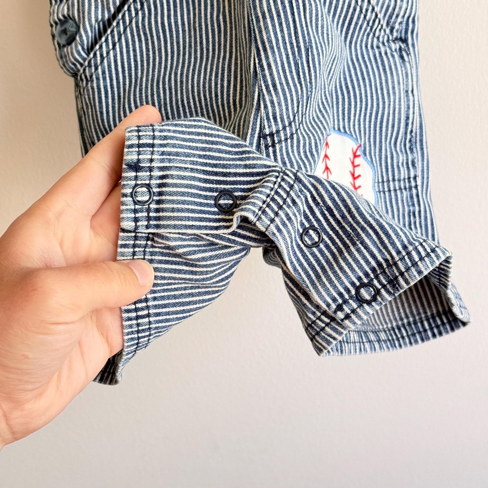 Vintage Disney Baby Overalls 18 Months Striped Denim Winnie the Pooh Baseball - Picture 7 of 11